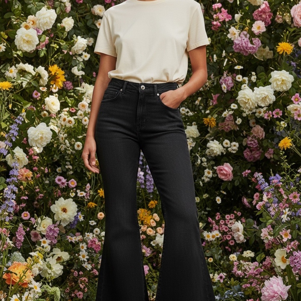 Chic Black Flare Jeans for Women‎